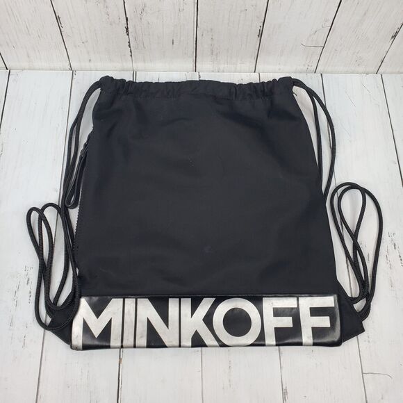 Rebecca Minkoff Small Nylon Backpack Black Drawstring Lightweight - Picture 1 of 14